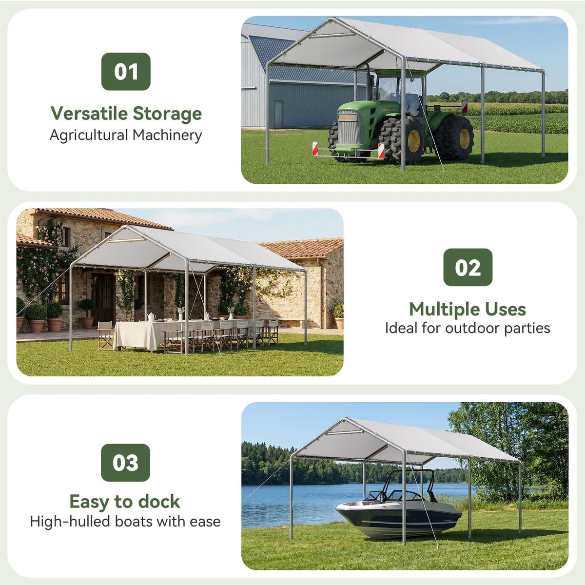 aoxun 10x20 carport heavy duty carport potable car showing dimensions