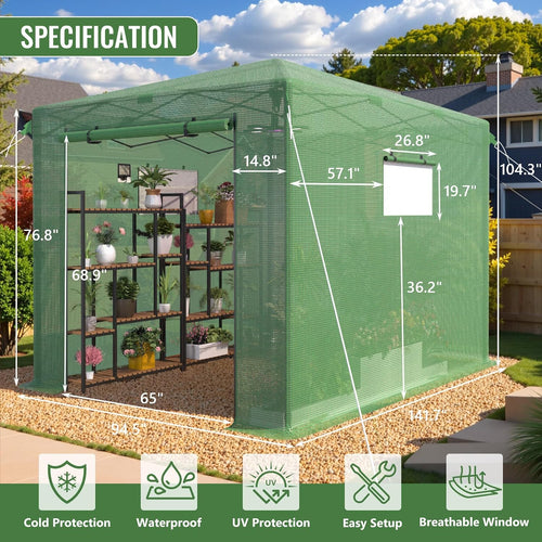 8x12 ft pop up greenhouse for outdoors, walk-in shown in use