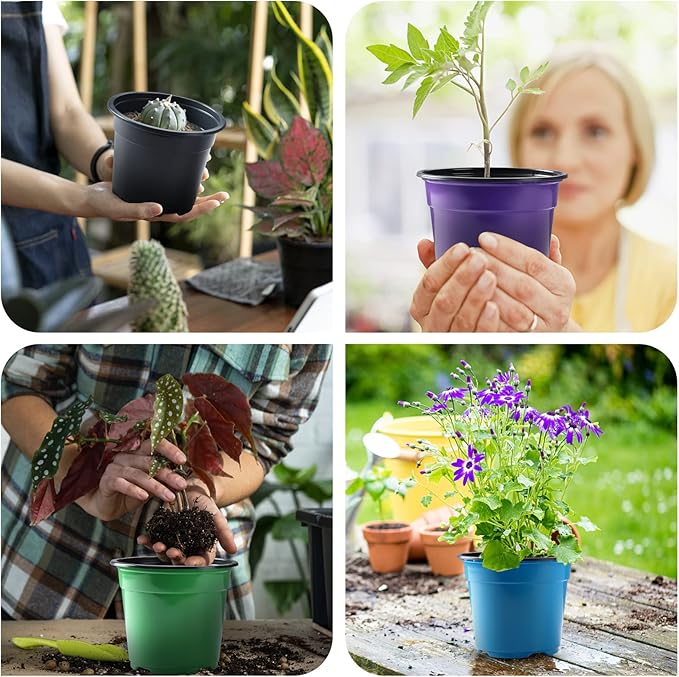 Oubest 30Pack Nursery Pots Plastic for Plants 6 inch Seedling with Drainage Holes Multicolor Flower Seed Starting Pots for Seedling Cutting Transplanting