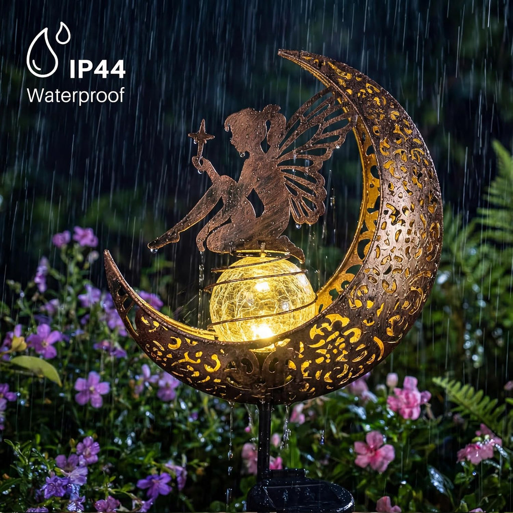 MEBRUDY Fairy Solar Garden Outdoor Decor, Moon Figurine Light Stake Housewarming Ornament for Patio, Lawn, Yard, Pathway, Unique Gift Ideas for Gardening, Mom, Grandma, Women