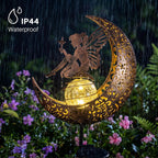 MEBRUDY Fairy Solar Garden Outdoor Decor, Moon Figurine Light Stake Housewarming Ornament for Patio, Lawn, Yard, Pathway, Unique Gift Ideas for Gardening, Mom, Grandma, Women
