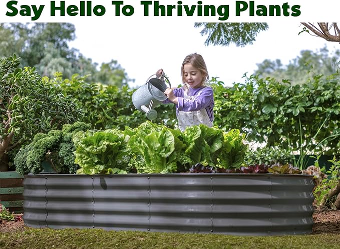 Plant & Plot Galvanized Raised Garden Beds Outdoor // 6×3×1 ft Planter Raised Beds for Gardening, Vegetables, Flowers // Large Metal Garden Box // Patented Tool-Free Design (Dark Gray)