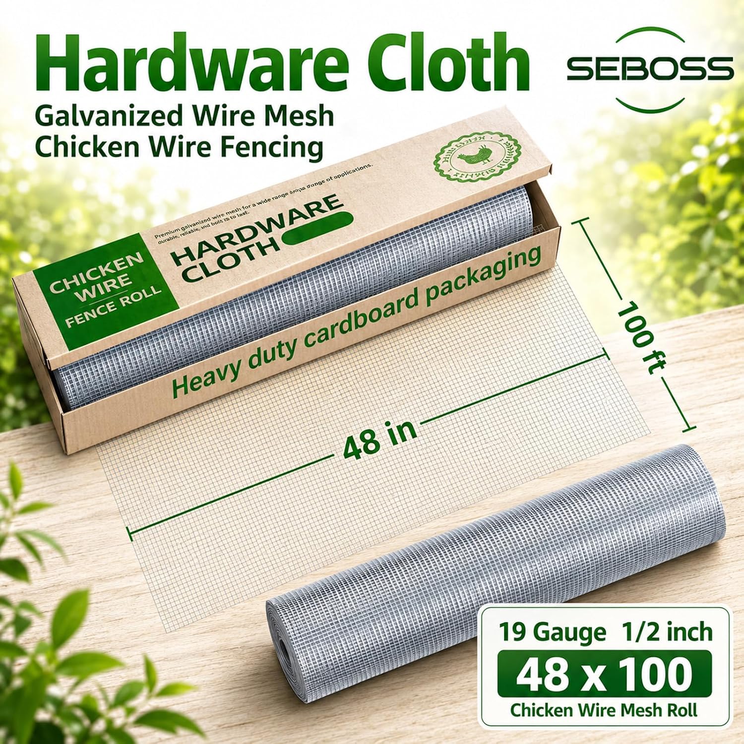 Hardware Cloth 1/2 inch Chicken Wire Fencing 48 x 100 Ft 19-Gauge | Hot-dip Galvanized After Welding Chicken Wire Mesh Roll Rat Wire Gopher Mesh Garden Fencing