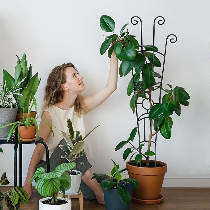 32.6in Plant Trellis for Climbing Plants Indoor Outdoor, Expandable Large Metal Garden Trellis for Potted Plants, Heavy-Duty Tall Pothos Plant Climber Support for Ivy Pothos Hoya Monstera, 2P