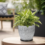 Ceramic Planter - 6.3 Inch Plant Pot for Indoor Ourdoor Plants, Round Succulent Planter, Decorative Flower Pots with Drainage Hole and Saucer, Home Desk Decor, Housewarming Gifts, White-black