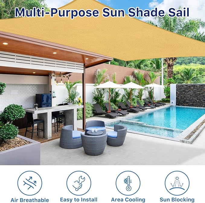 10'x13' Sun Shade Sail, UV Protection Outdoor Shade, Curved Tear Resistant Heavy Duty Sun Shade for Patio Garden, Backyard, Deck, Car Port, Playground, (Sand)