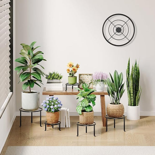 5 Pack Metal Plant Stand Indoor Outdoor Heavy Duty Rustproof Iron Flower Pot Stand Holder for Multiple Plants, Potted Holder Display Flower Shelf
