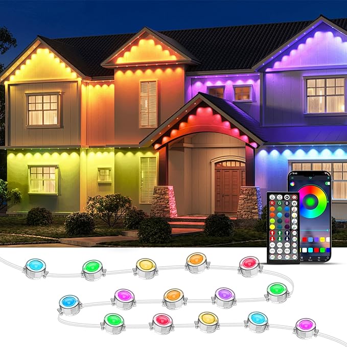 20FT Permanent Outdoor Lights, RGB LED Eaves Lights with IP67 Waterproof, Smart App Remote Control, Music Sync, for Christmas, Party, All Holiday Decorations