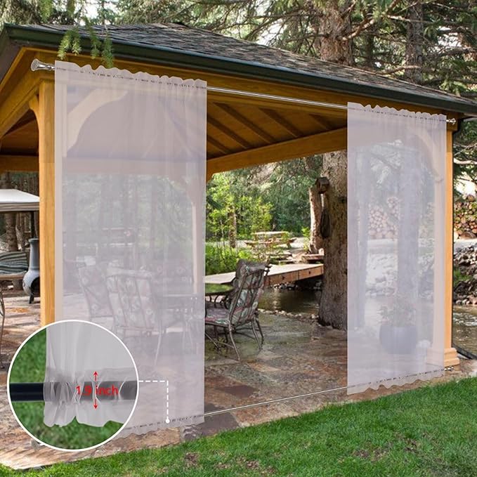 SpaceDresser Waterproof Outdoor Sheer Curtains for Patio - 4 Panels Rod Pocket Indoor Voile Sheer Curtain for Living Room,52W x 108L inch, Silver Grey