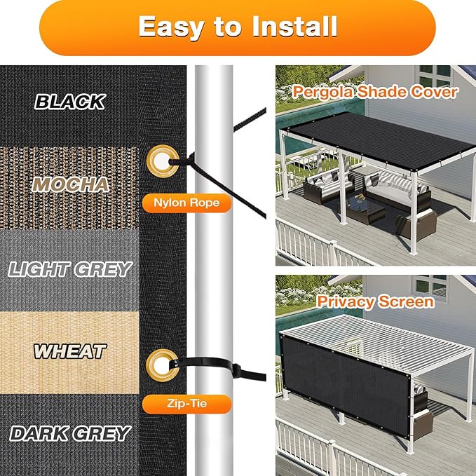 Artpuch Outdoor Pergola Shade Cover 20x23 FT Sun Shade Cloth with Grommets Black 90% UV Protection Canopy Patio Privacy Screen (Customized Available)