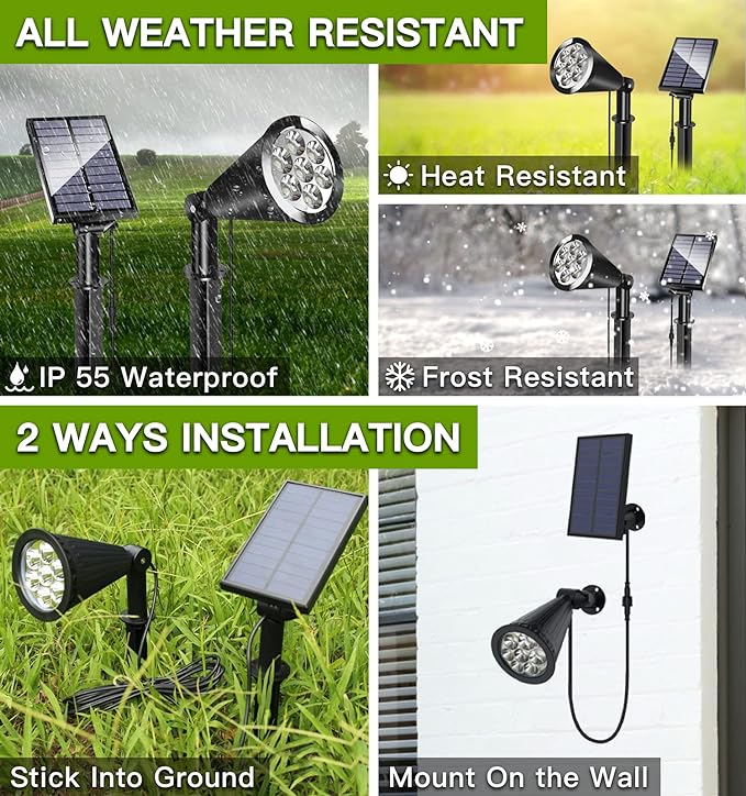 MEIHONG Solar Spot Light Outdoor, Waterproof LED Landscape Lights Dusk to Dawn, 2-in-1 Solar Spotlight Solar Powered Accent Lights for Garden Porch Walkway Patio (4 Pack)
