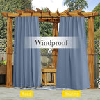 NICETOWN 2 Panels Outdoor Curtains Waterproof Pocket & Back Tab on Top & Bottom, Thermal Insulated Fixed Windproof Outdoor Drapes Privacy for Patio with Rope for Fixed, W52 x L108, Stone Blue