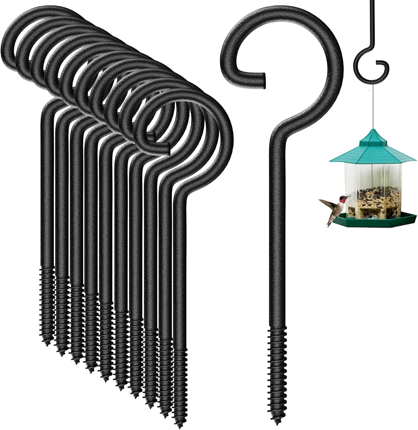 shikaman 10 Pack 9inch Screw in Hooks for Bird Feeder Hanger,Outdoor String Lights Hooks 9inch 10pcs