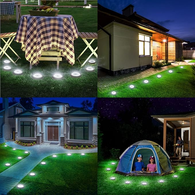 Flacchi Solar Lights Outdoor - Solar Powered Ground Lights Outdoor Solar Disk Light Waterproof Landscape Light for Patio Yard Pathway Walkway Driveway (Cool White, 12 Pack)