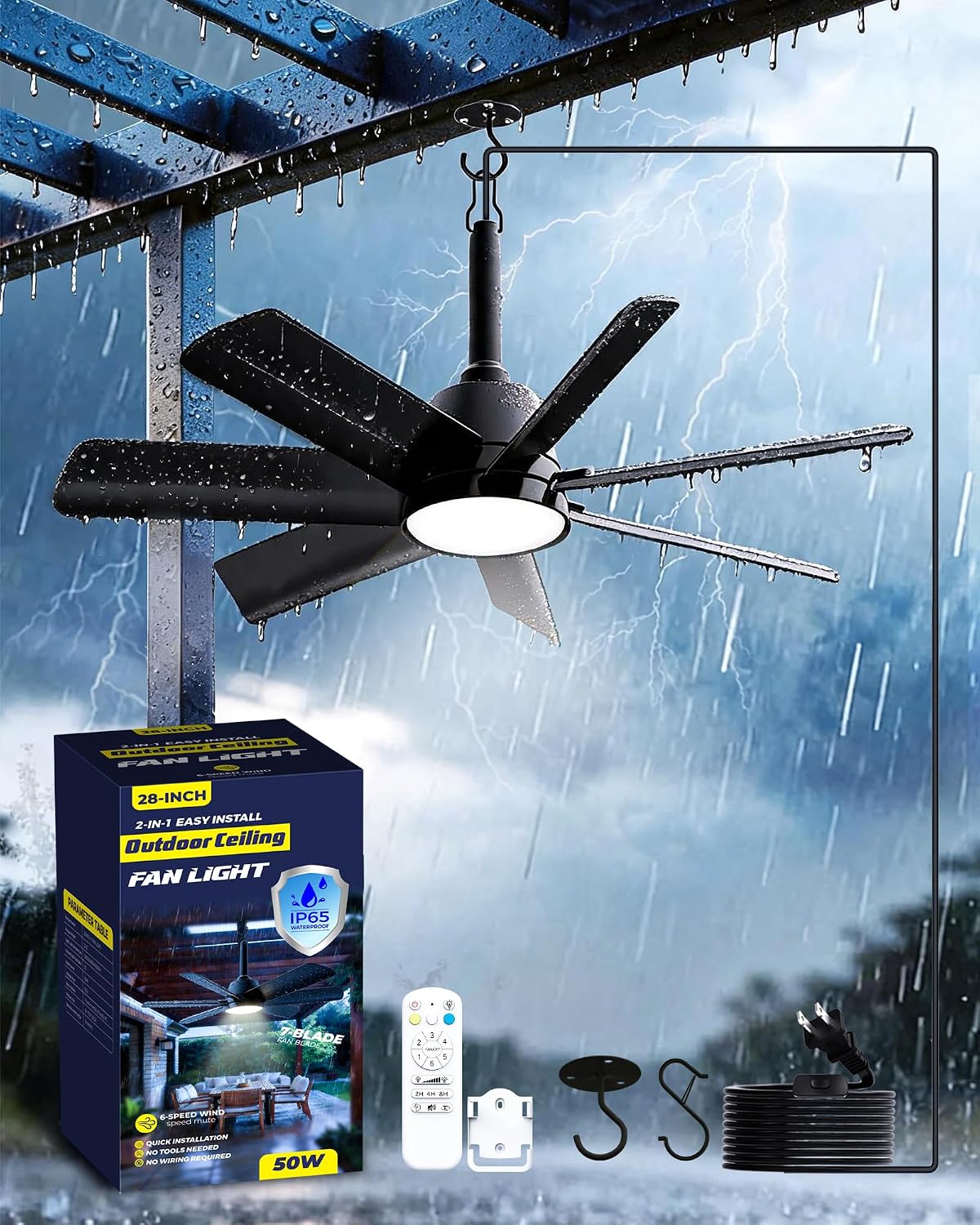 lanmel outdoor gazebo ceiling fan with light and, main product view