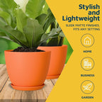 Yellow Plant Pots with Drainage Holes & Saucers 3 Pack, Indoor & Outdoor Stackable Space-Saving Planters for Houseplants & Flowers, (7", 6.7", and 6" Inches), Durable & Weatherproof Materials