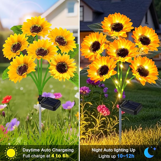 Solar Sunflower Lights Outdoor Flower Lights,6 Pack 36 Sunflower Waterproof Lights for Outside Party Gardening Gifts Mother's Day for Patio Yard Pathway Party Housewarming Gift
