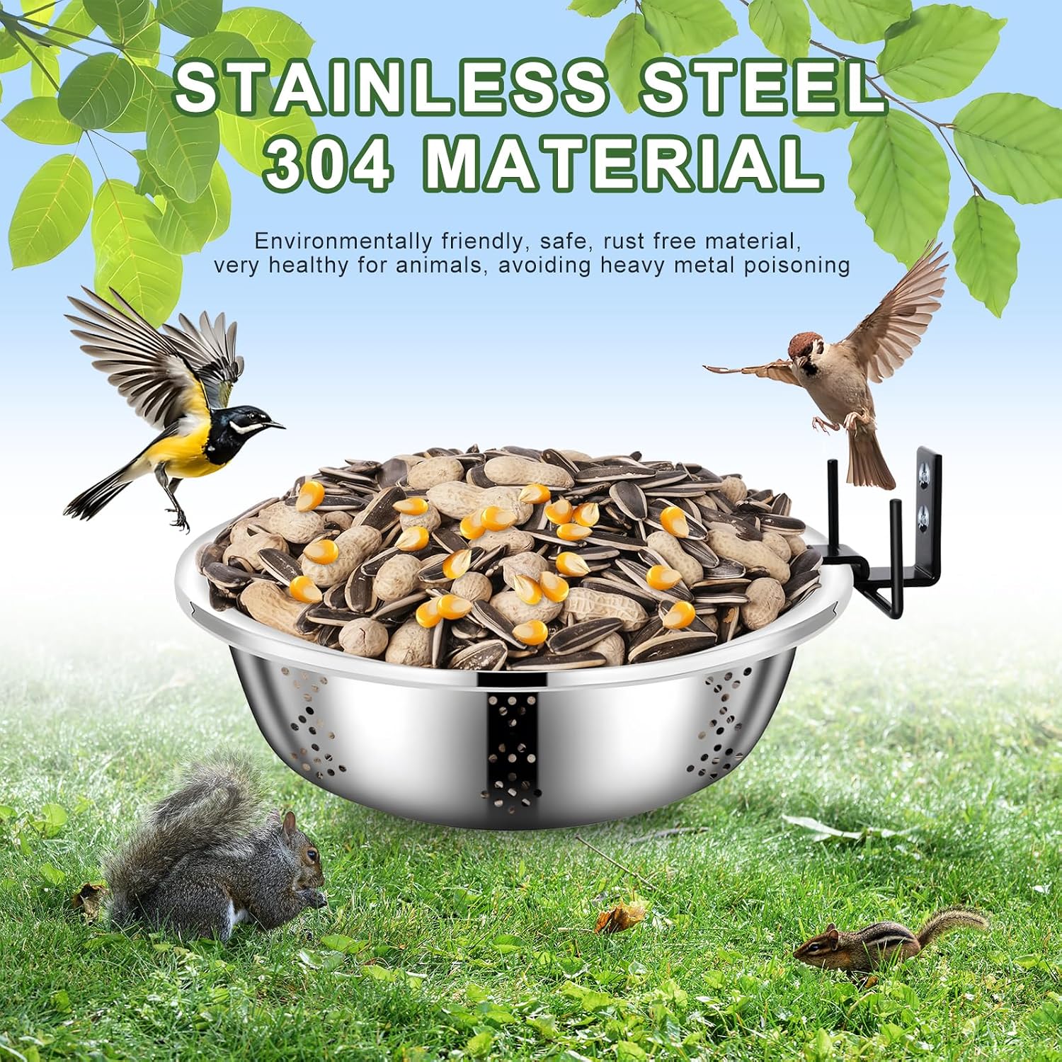 Metal Squirrel Feeders for Outside, Durable Bowl Tree Mounted of Chipmunk Feeder, Squirrel Food for Backyard Squirrels Hold Corn, Corn Cob, Peanuts (8.5 Inch - 2 Stand 2 Bowl)