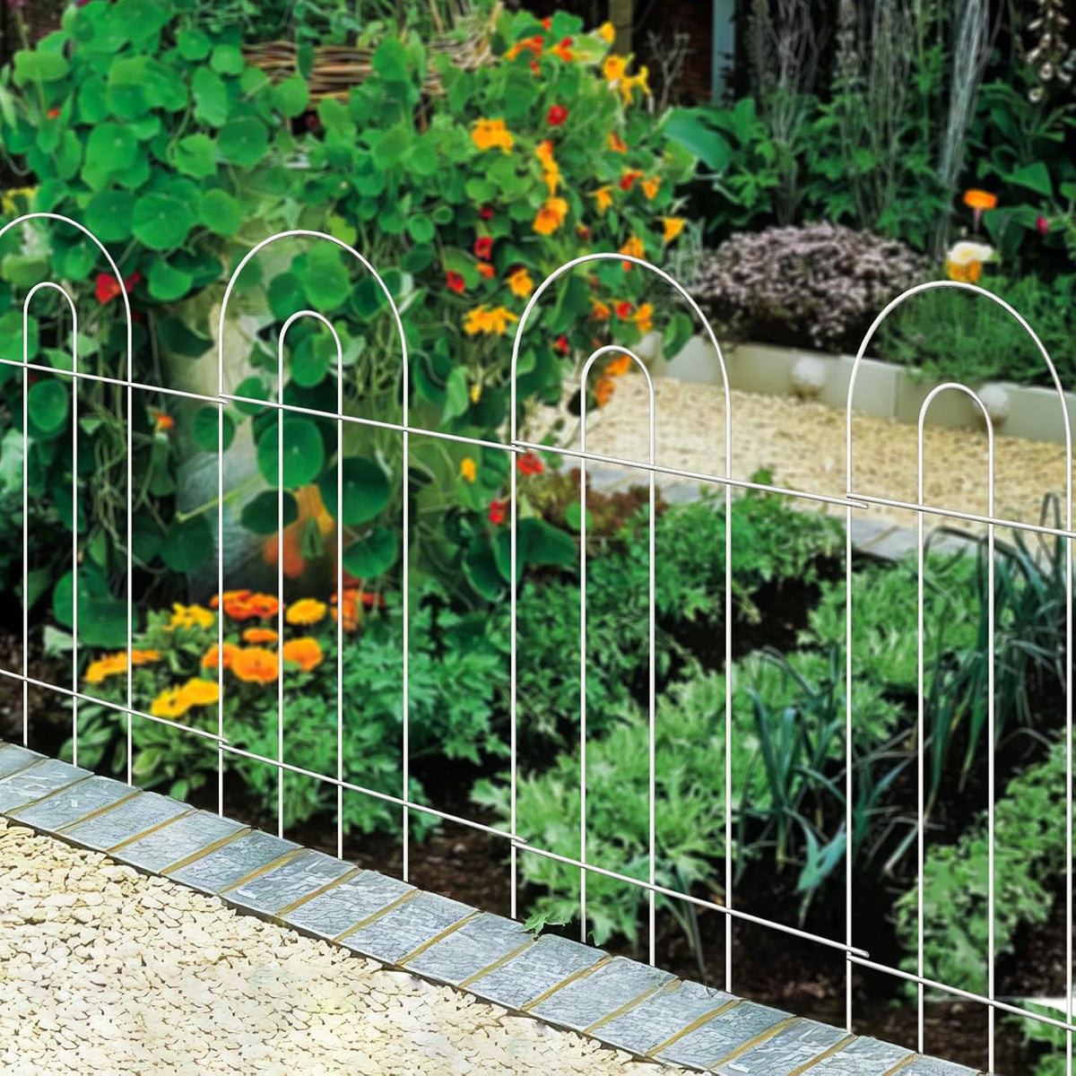 decorative white garden border fence 32inx20ft metal wire, main product view