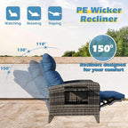 Upgraded Outdoor Recliner Chair, Reclining Patio Chairs with Adjustable Back up to 150°Lay Flat and Extended Footrest, Wicker Recliner Chairs with Flip Table and Removable Olefin Cushion