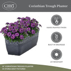 Classic Home and Garden Corinthian Rectangular Planter Box w/Drain Plug - Small Succulent Pots - Shallow Trough Planter for Indoor/Outdoor (10” Storm Gray, Pack of 1)