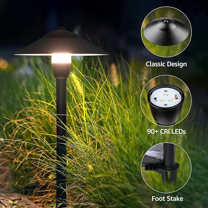 SUNVIE Low Voltage Pathway Lights LED Landscape Lights Low Voltage 3W 12-24V 3000K Landscape Lighting Cast-Aluminum Waterproof Landscape Path Lights for Yard Walkway Garden ETL Listed Cord, 4 Pack