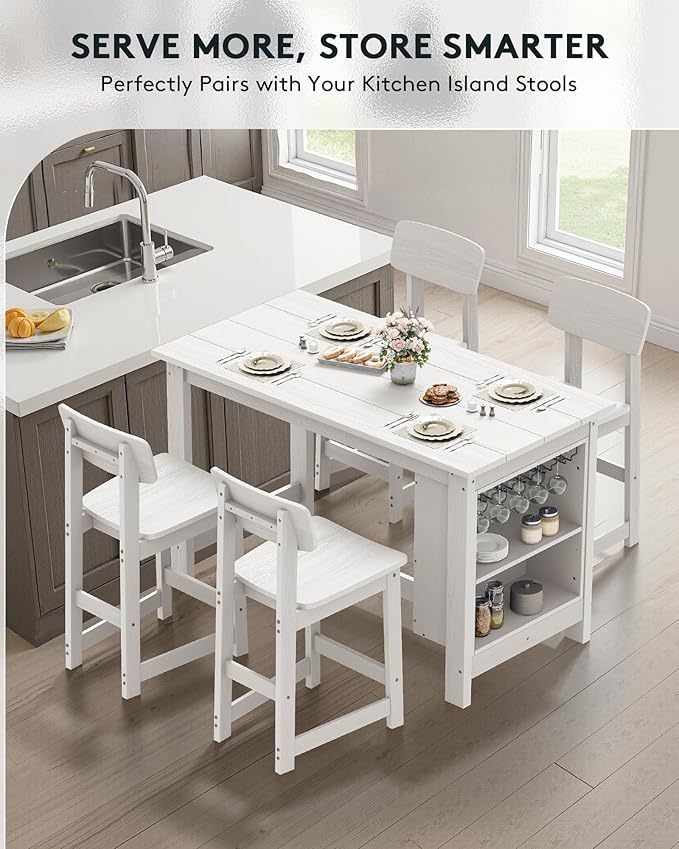 SERWALL Outdoor Bar Table, All Weather HDPE 36" Counter Height Dining Table with Storage and Wine Rack for Patio, Garden, Backyard, Balcony, Poolside, White