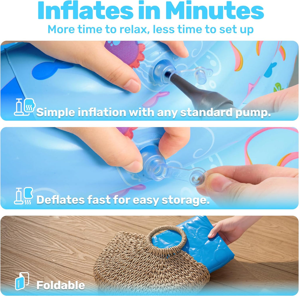 Sloosh Inflatable Kiddie Pool, 34"x10" Blow Up Kid Swimming Pool, 3 Rings Blue Baby Pool for Toddler, Play Pit for Dog with Ocean Whale Pattern for Summer Water Party Backyard Garden(Whale)