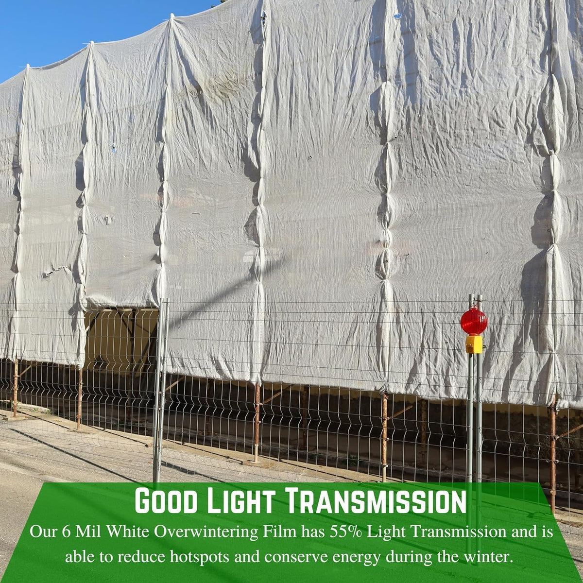 farm plastic supply - protective clear overwintering plastic, side view
