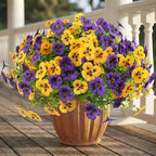 18 Pcs Artificial Fake Pansy Flowers for Outdoor, Faux UV Resistant Silk Pansies Flowers for Outside Planter Front Door Porch Yard Patio Window Box Home Decor (18, Yellow,Purple)