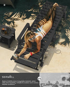 SERWALL Patio Chaise Lounge Chair Set of 2, 78'' Long 5-Positions Adjustable HDPE Outdoor Lounger for Pool, Poly Lounge Chair with Rolling Wheels & Cup Holder for Poolside, Deck, Black