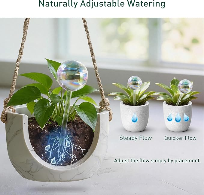 Extra-Thick Clear Glass Plant Watering Globes, Rainbow Gradient Self Watering Globes, Automatic Plant Waterer, Self Watering Planter Insert Spikes Devices for Everyday or Vacation Use, 6-Pack