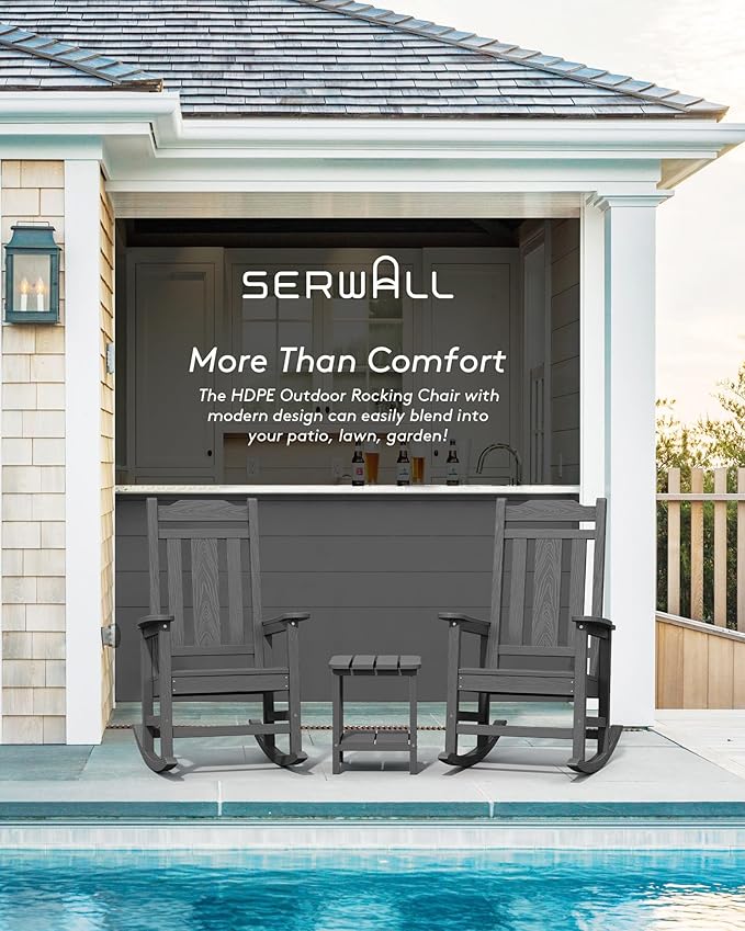 SERWALL Outdoor Rocking Chair Gray Set of 8, All Weather Patio Rocking Chair, HDPE Poly Rocking Chair for Adults, Heavy Duty Front Porch Rocker