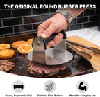 Smash Press, Stainless Steel, Round Flat Bottom Tool, 6 inch | Heavy Duty Hamburger Smasher Flat Top Built For Griddle, Grill and Skillet Cooking, Backyard Kitchen Essential, Cookout Ready