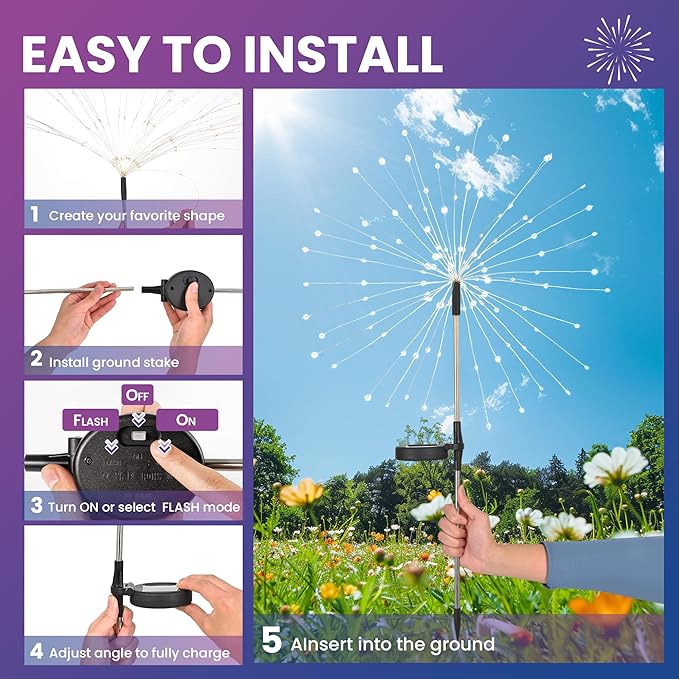 Garden Decor Solar Lights Outdoor,120LED Waterproof Colorful Solar Fairy Garden Lights for Outdoor Decoration,Yard, Patio, Porch,Flower Pot,Pathway,Christmas (6Pack)