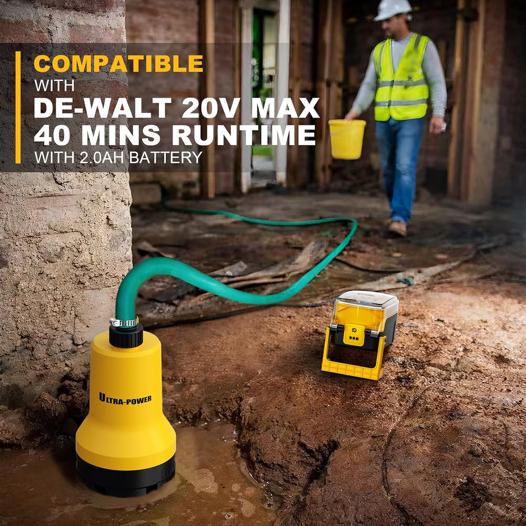 Cordless Submersible Water Pump for DeWALT 20V MAX (Bare Tool) | 17 GPM High Flow Sump Motor; Rapid Drainage Suited To Flooded Pool, Hot Tub, Spa, Basement And Garden Utility Operations