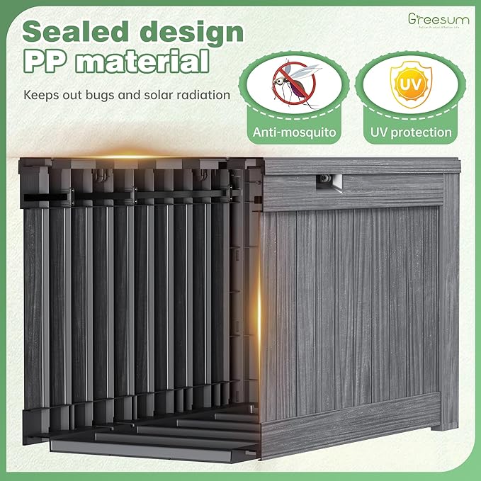 Greesum Outdoor Storage Box 120 Gallon Storage Bin with Lid for Patio Furniture, Garden Tools, Pool Supplies, Lockable, Waterproof and UV Resistant, Gray