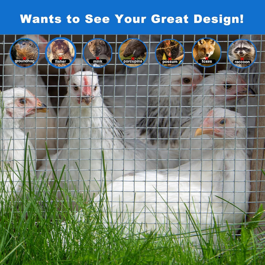 Hardware Cloth 1/2 in 48 x 100 ft 19 Gauge Wire Mesh | Galvanized welded wire mesh, Stronger Welds, Uniform Mesh, Chicken Coop, Garden Fence, Gopher Barrier