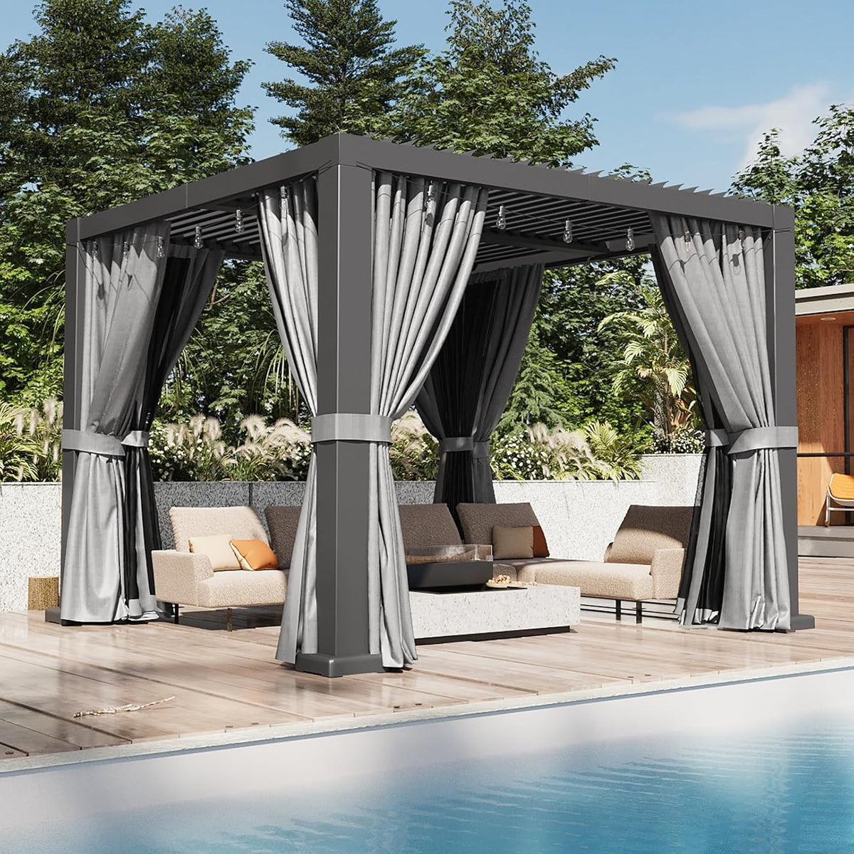 aoxun louvered pergola 10x10 all-aluminum, waterproof curtains and, view 14