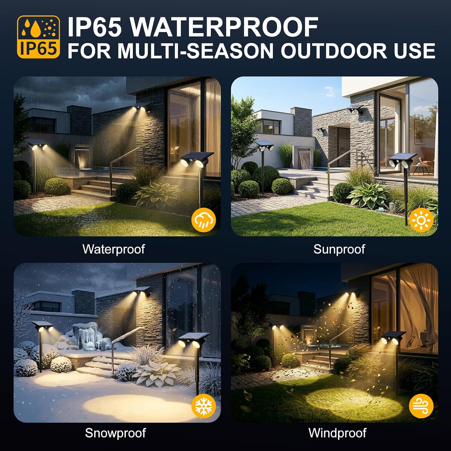 Solar Lights Outdoor Waterproof, Dual Heads Adjustable Solar Spot Lights Outdoor, 2-in-1 Motion Sensor Solar Powered Spotlight Landscape Lighting for Garden, Yard, Pathway- 2 Pack (Warm Light)