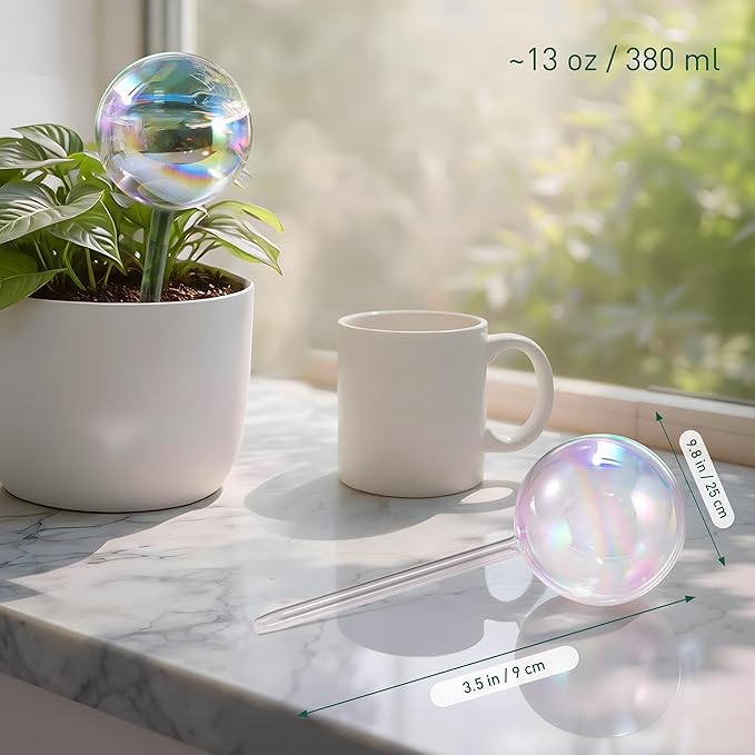 Large Extra-Thick Clear Glass Plant Watering Globes, Rainbow Gradient Self Watering Devices for Indoor & Outdoor Plants, Automatic Waterer Spikes, Perfect for Daily or Vacation Use, 4-Pack