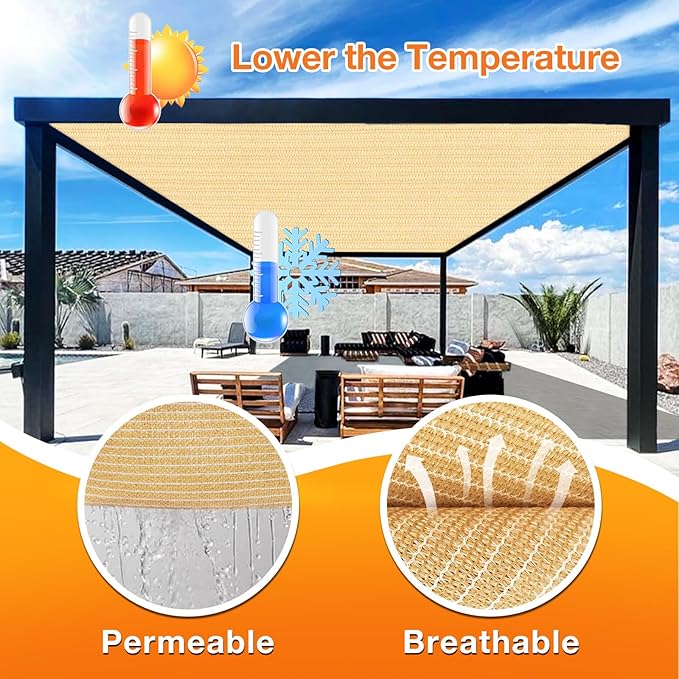 Artpuch Outdoor Pergola Shade Cover 7' X 18' Sun Shade Cloth with Grommets, 90% UV Protection Canopy Patio Privacy Screen (Customized Available) GN107, Wheat