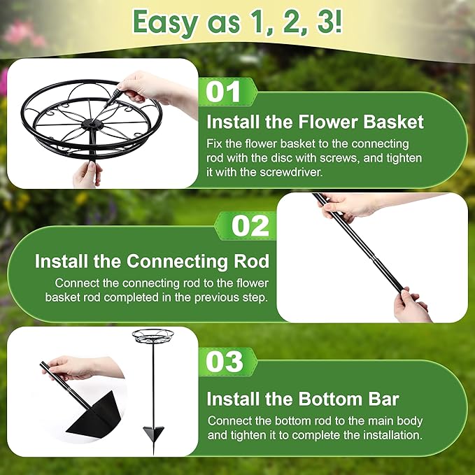Tellingyou 3 Pack Adjustable Outdoor Flower Pot Stand, Metal Outdoor Plant Stands, Spring Summer Versatile Plant Stand Garden Stake for Display Plants, Elegant Solution for Landscaping Decor (Black)