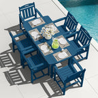 HDPE Outdoor Patio Dining Set with Table & 6 Chairs, All-Weather 7-Piece Outdoor Table and Chairs, 2" Umbrella Hole, Patio Furniture for Garden, Backyard, Deck | Navy Blue