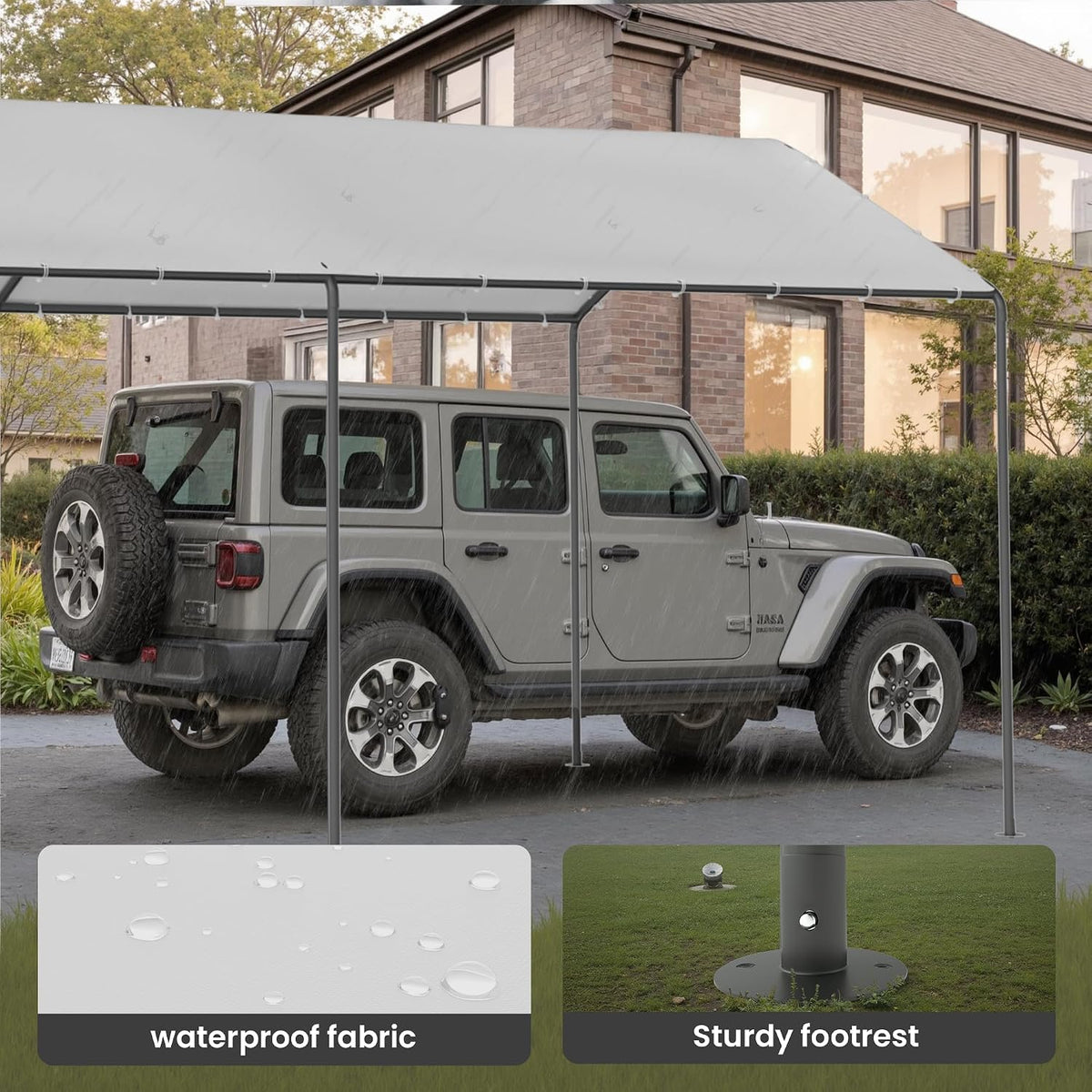 carport, 10‘ x 20’ garage car canopy w/water-resistant, close-up detail