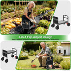 garden seat with 360° brake wheel: 3-in-1 rolling showing dimensions