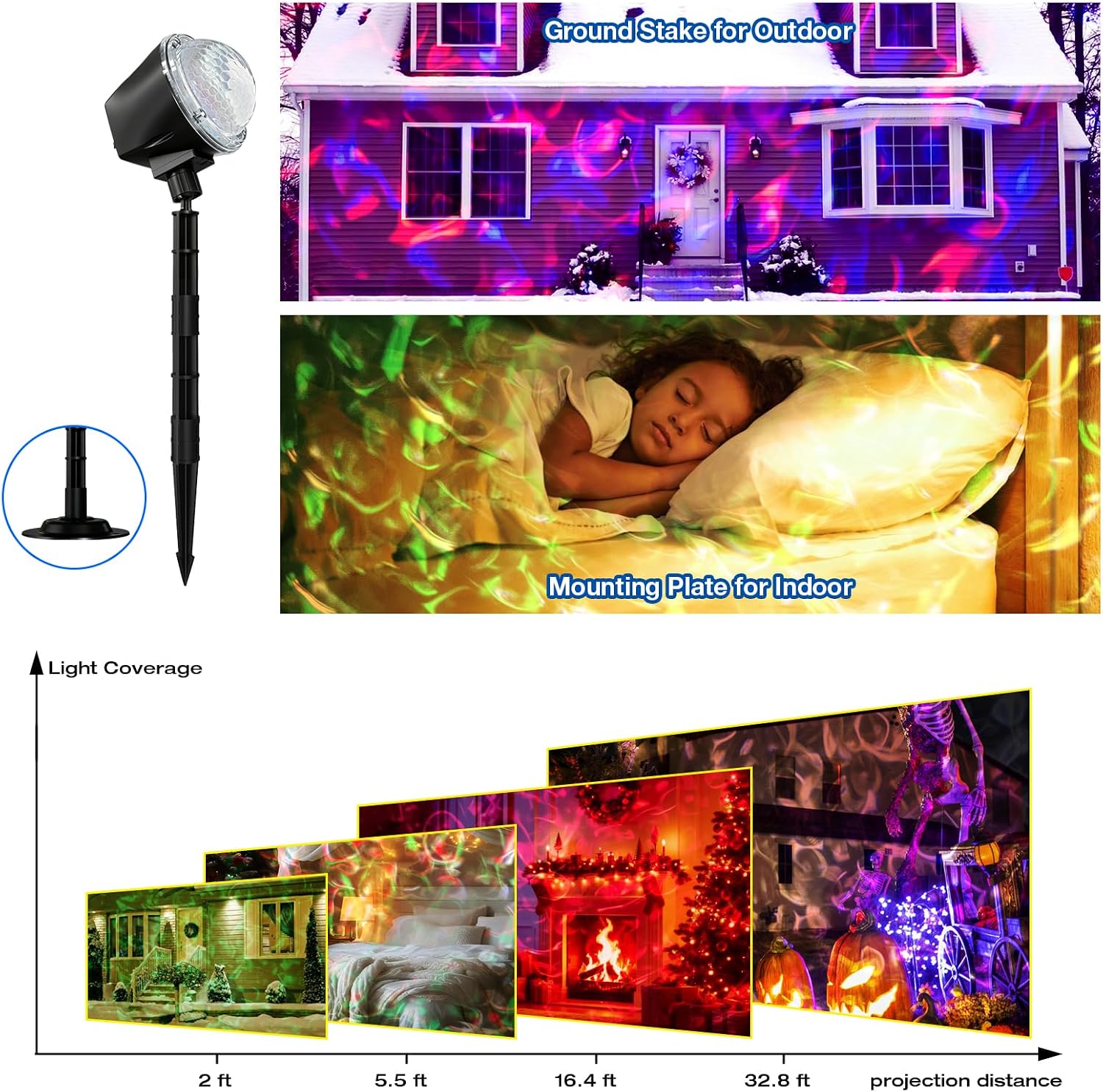 Projector Lights Outdoor, 14 Colors Water Wave Ocean Moving Effect RGBW LED Night Light Weatherproof with Remote & Timer for Halloween Christmas Holiday Garden Yard House Parties Bedroom Ceiling Decor