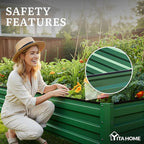 YITAHOME 8x4x1ft 2pcs Large Raised Garden Bed Kit, Galvanized Metal Planter Box with Gloves, Ground Nails & Safety Rubber, Outdoor Above Ground Planters for Plants Vegetables Flowers, Green