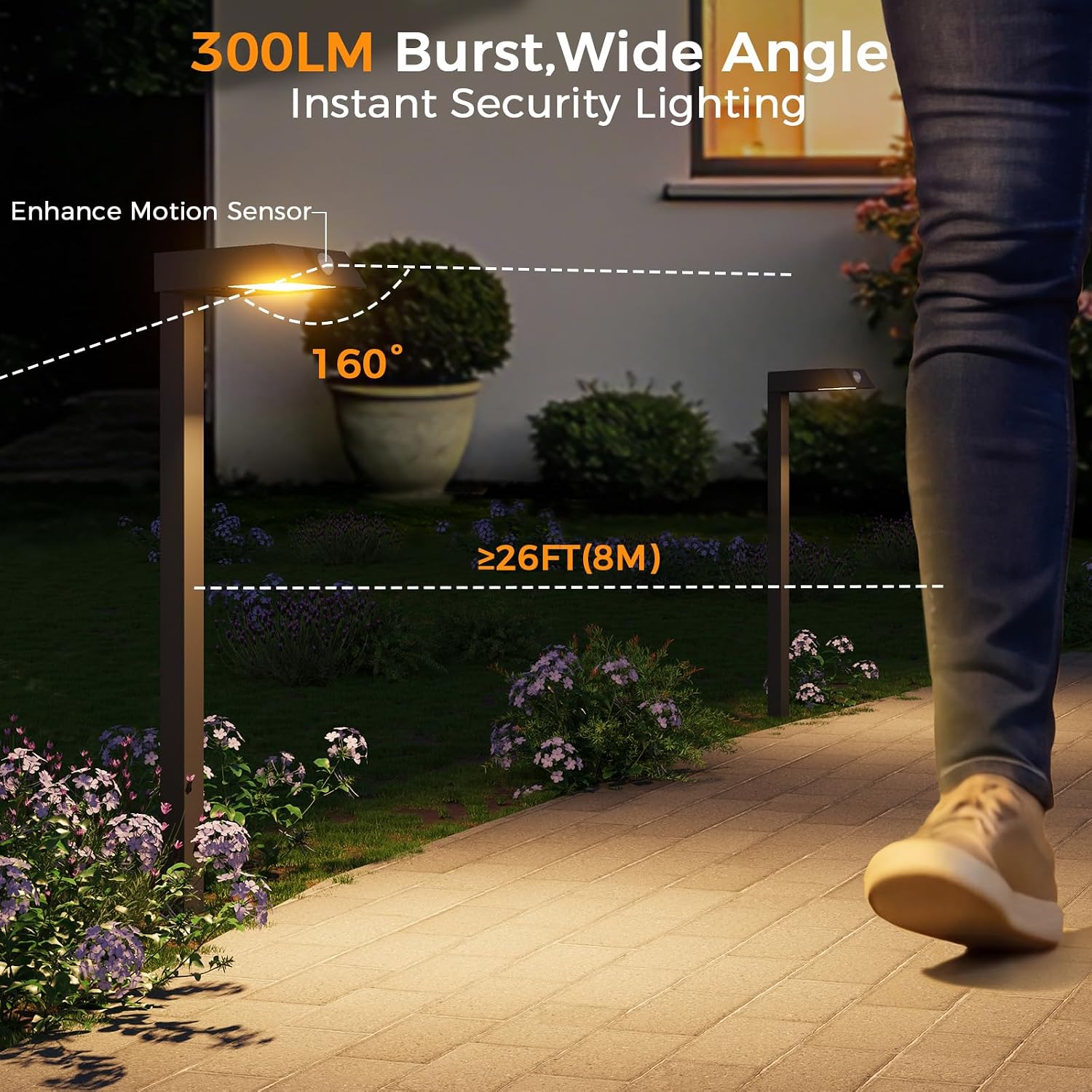 XMCOSY+ Solar Pathway Lights, 6 Pack Metal Motion Sensor Outdoor Lights | 300LM Bright Landscape Lights, All-Night Lighting, IP65 Waterproof Garden Light for Yard, Driveway & Walkway, Warm/Cool White