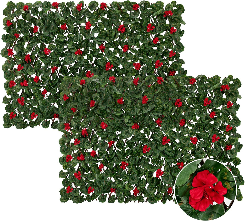 expandable fence privacy screen with artificial flower, greenery, main product view
